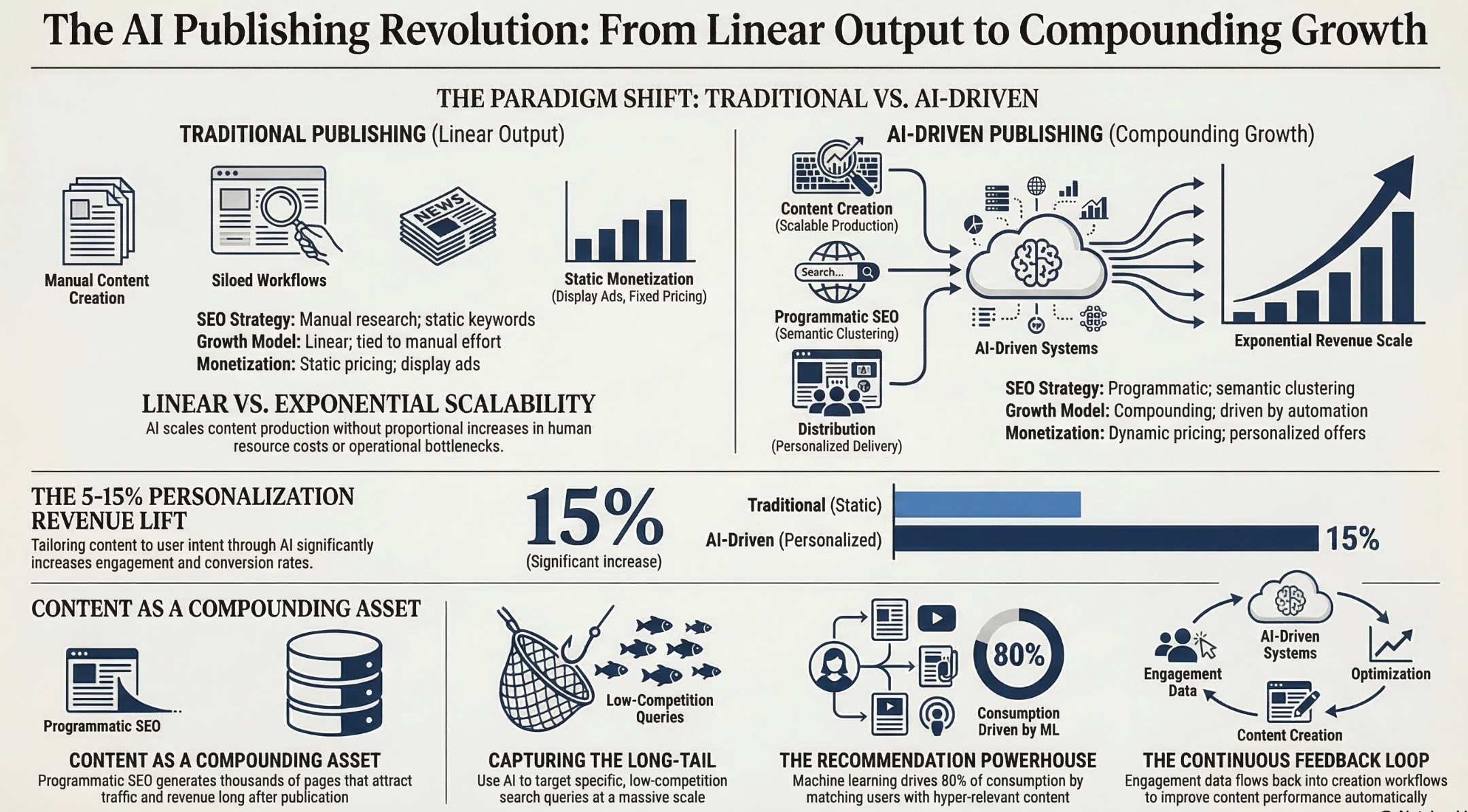 This illustration highlights how using artificial intelligence to make publishing profitable