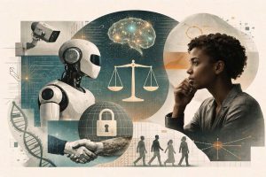 DW Documentary on artificial intelligence and its ethics featuring facial recognition cameras, algorithmic hiring screens, and EU AI Act regulatory debate footage.