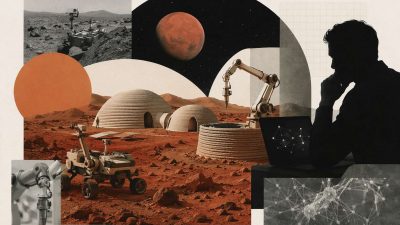 AI SpaceFactory's MARSHA vertical cylindrical 3D-printed Mars habitat prototype featured in The Age of A.I. Season 1 Episode 5 documentary.
