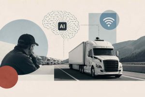 AI disrupting trucking industry with autonomous trucks, fleet management dashboards, and predictive maintenance systems transforming freight operations in 2026