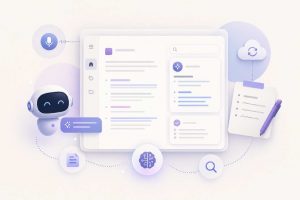 AI powered note taking app interface showing intelligent transcription, semantic search, and automated knowledge organization features