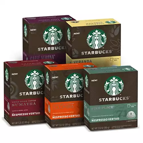 Starbucks Capsules for Nespresso Vertuo Machines — Blonde, Medium & Dark Roast Variety Pack — 5 boxes (40 coffee pods total)