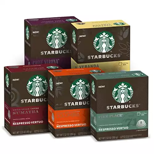 Капсулы Starbucks для кофемашин Nespresso Vertuo — набор сортов светлой, средней и темной обжарки — 5 коробок (всего 40 капсул с кофе)