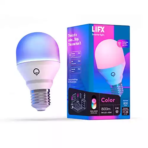 LIFX Color A19, Billions of Colors, Wi-Fi Smart LED Light Bulb.