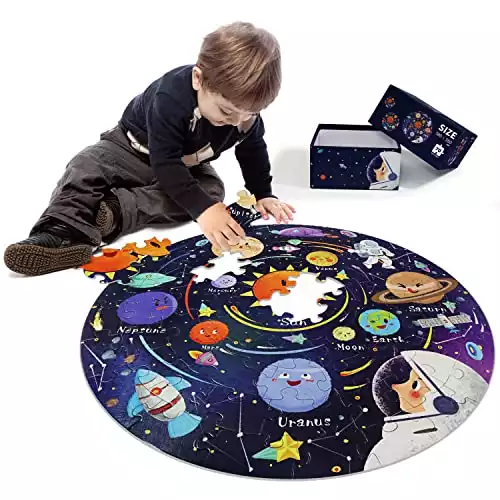 DIGOBAY Kids Toys Puzzle Wooden Solar System Floor Puzzle.