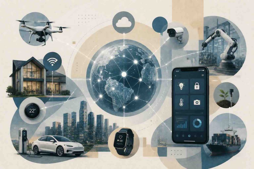 Top IoT startups and apps to watch in 2026 shown across smart home, industrial, and wearable connected devices